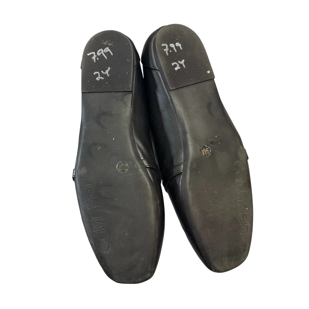 Calvin Klein Mens Black Leather Square Toe Loafers Silver CK Buckle Size 9M